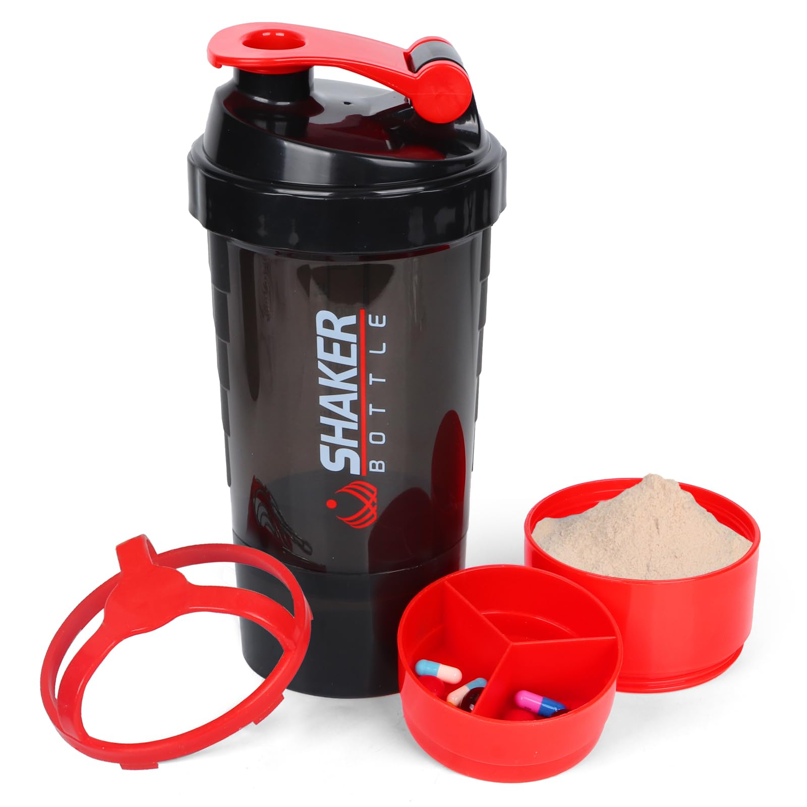 XTK Shaker Bottle Protein Shaker Bottles with Storage and Mix Ball, 16OZ Sports Water Bottle with Pill Organizer,Leak Proof Portable Shaker Bottles for Protein Mixes and Pre Work Out,BPA Free(purple)