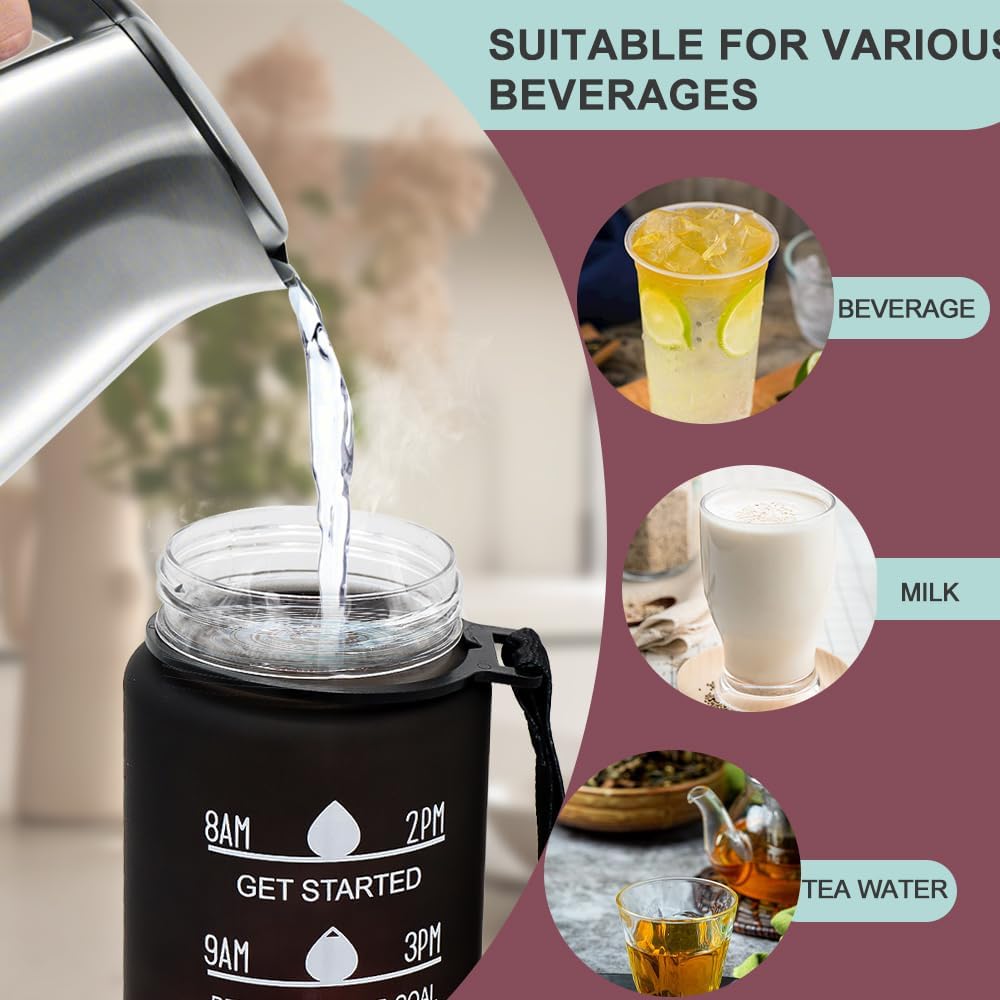 32oz Sports Water Bottle Outdoor, with Drinking Time and Capacity Labels, Sport Water Cups with Straw,BPA Free Leak Proof,for Fitness Gym Running Climbing (Black red)