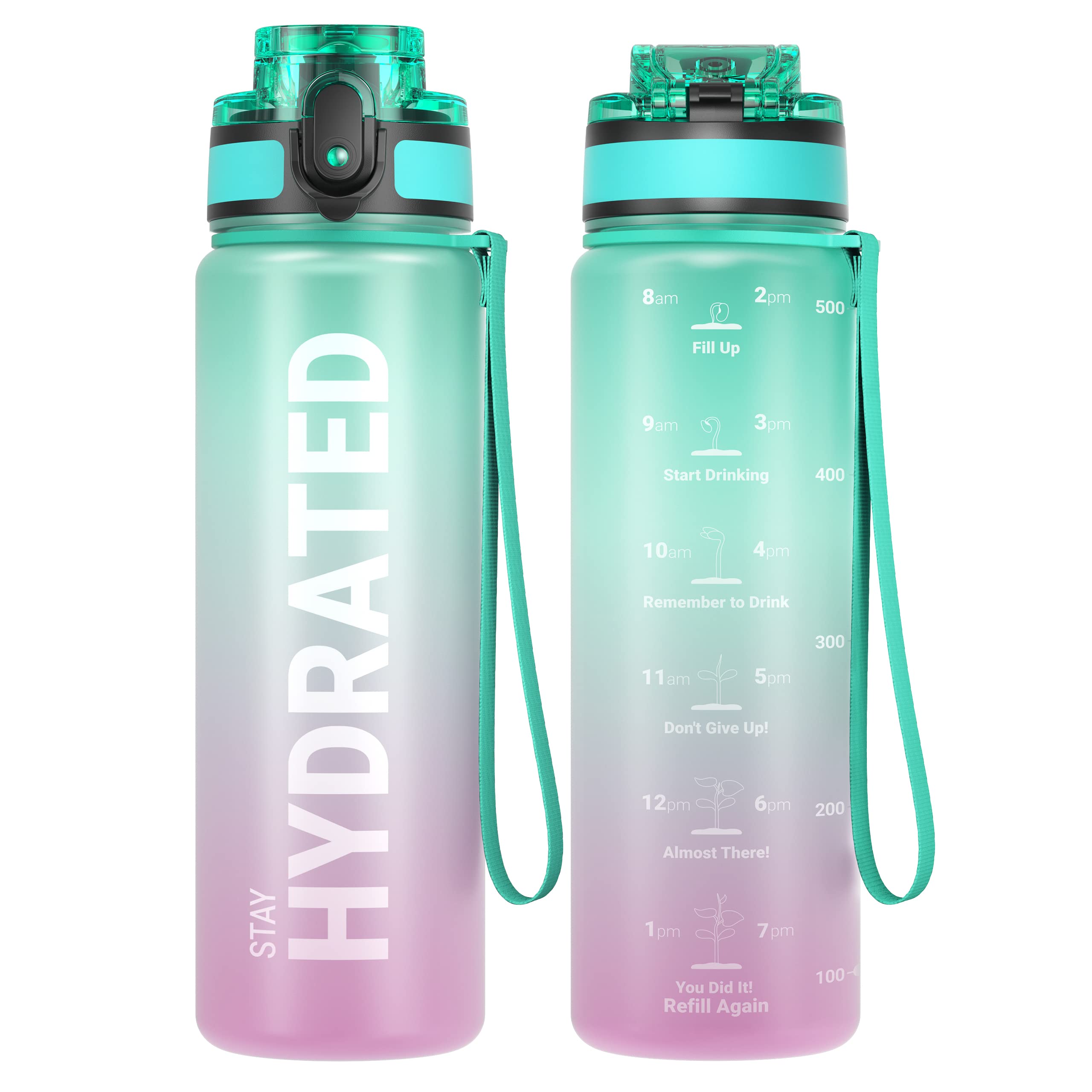 Sahara Sailor Water Bottle 32oz, Durable and Leakproof Water Bottles Motivational with Time Marker, Tritan, BPA Free, Wide Mouth with Easy Clean Brush for Gym, Travel, Home, School, Office (1 Bottle)