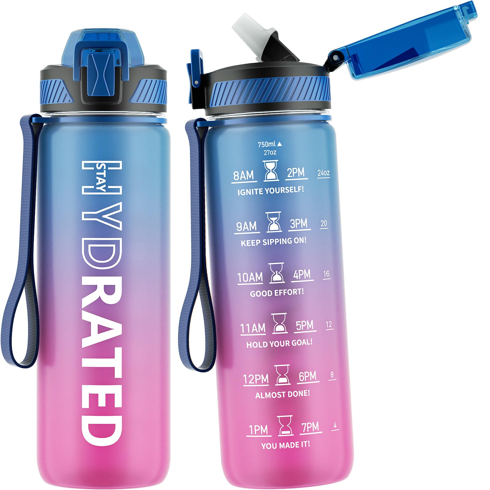 QLUR Water Bottle with Straw, 32oz Motivational Water Bottles with Time Marker to Drink, Tritan BPA Free, 1L Sports Water Bottle with Carry Strap LeakProof for Women Gym Fitness Outdoor (1 Pack)