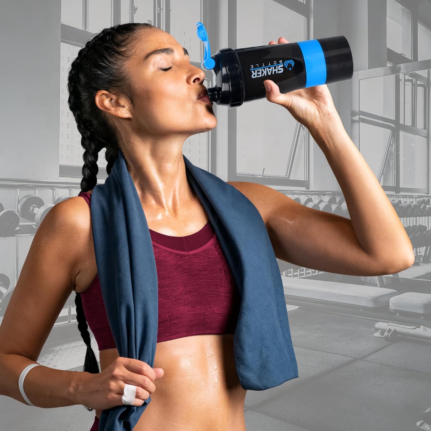 XTK 16OZ Bottle, Shaker Water Bottle with Protein Powder Storage, Mix Ball, Leak Proof for Fitness and Sports Activities, BPA Free