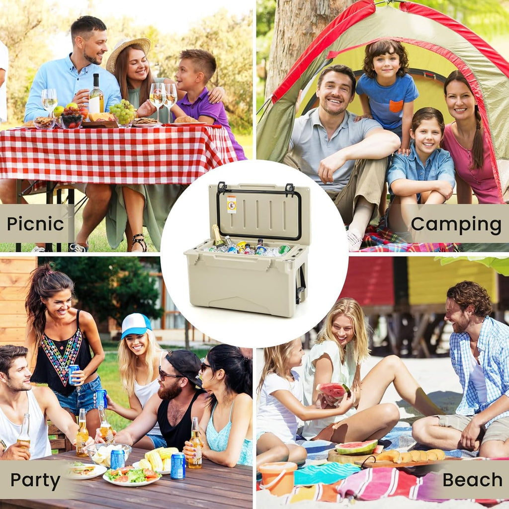 Goplus Cooler, Insulated Large Ice Chest with Portable Handles, Integrated Cup Holders, Leak-Proof Tight Latches, 5-7-day Ice Retention, Heavy Duty Hard Coolers for Beach, Picnic, Camping, Boat