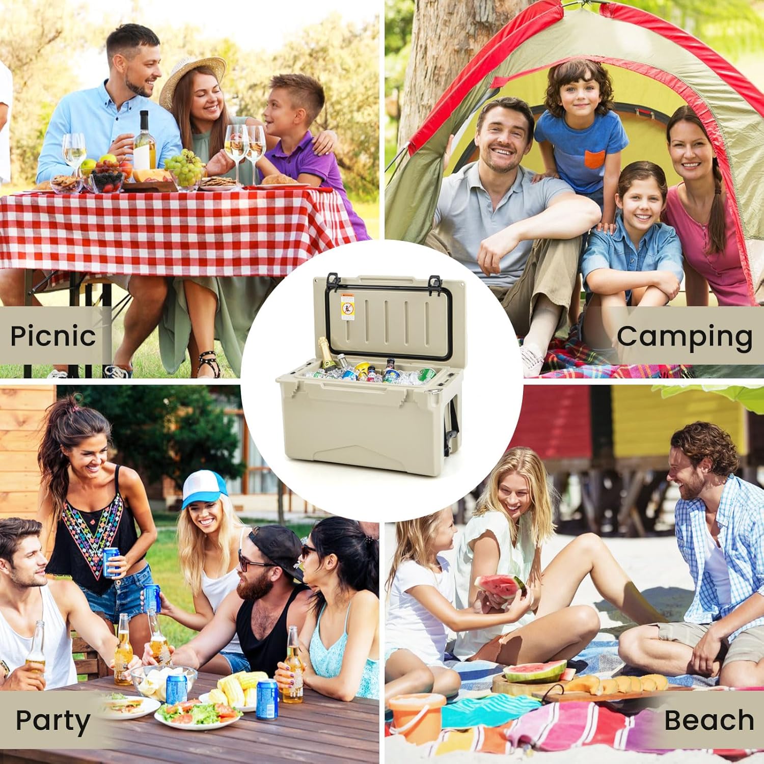 Goplus Cooler, Insulated Large Ice Chest with Portable Handles, Integrated Cup Holders, Leak-Proof Tight Latches, 5-7-day Ice Retention, Heavy Duty Hard Coolers for Beach, Picnic, Camping, Boat